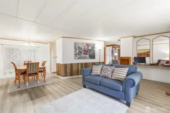 Open-concept feel from living to dining