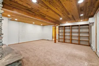 Custom built-in cabinets in the flex space.