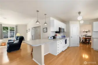 Room under the counter to tuck away your garbage cans.