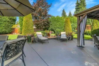 Outside living at it's best! Gazebo, stone island with grill and fridge, heaters, and TV included!