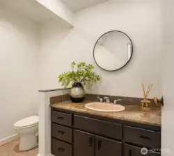 This main floor bathroom supports guests.
