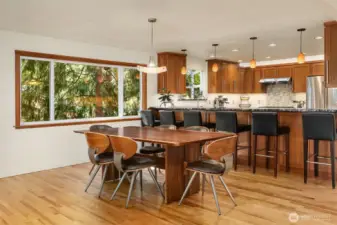 The bar seating provides overflow seating for entertaining.