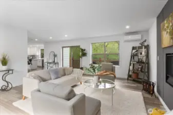 Looking towards the Trex deck that overlooks the surrounding trees and greenery.