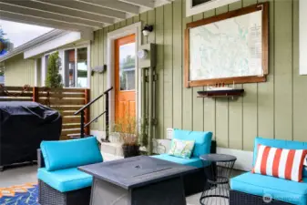 A covered outdoor living space