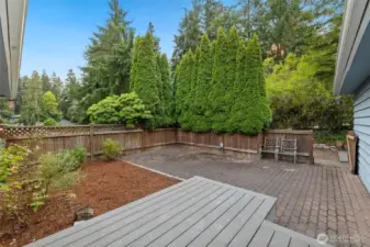 Fully Fenced Patio off Dining Room via French Doors with Composite Decking.  Wired for Hot Tub