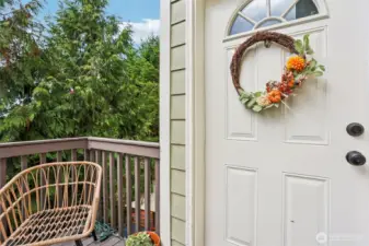 Welcoming front porch on side A.