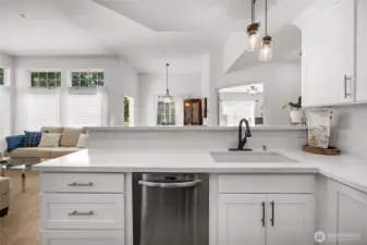 Open concept kitchen to the living room and dining room