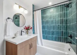 Main Floor full bath - half flight of stairs up from kitchen level.