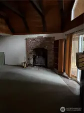 Living room w/ fireplace insert stove