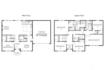 The Preston floor plan features large main floor bedroom.