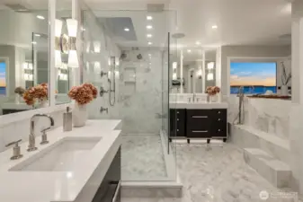 Beautiful 5-Piece primary bathroom with Massive walk-In closet with motion-sensor lighting.