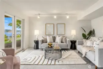 The family room on the lower floor is spacious and bright. Did I mention the lake view?