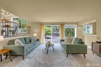 the second living space at the bottom of the stairs