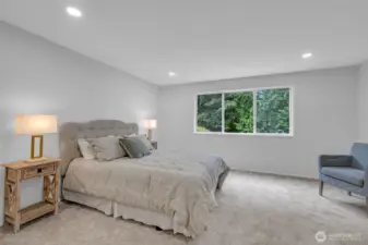 Large and bright primary suite with all new paint, lighting and carpet