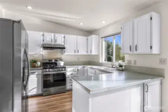 Vaulted Kitchen with gas range