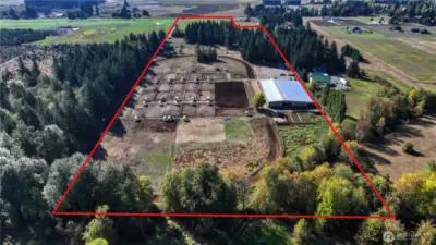 View of the entire parcel from rear of the property, looking to the south - The red border is approximate boundary lines.