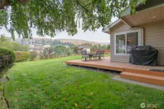 Deck even wraps around the kitchen side to bask in cool summer shade trees!