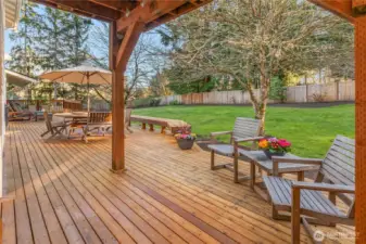 The deck runs the length of the home providing space to gather.