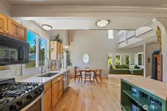 Stainless steel appliances, farm sink and a huge pantry for storage are just a few features of this kitchen.