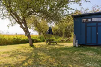 Well-built shed to store garden tools, bikes, boards and outdoor toys.