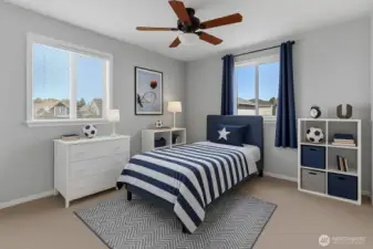 Well-proportioned and filled with natural light, this secondary bedroom is perfect for growing families, overnight guests, or creative use as a study or hobby room. The flexible design ensures it works for today and tomorrow. Virtually staged.