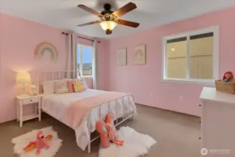 A bright and cheerful retreat with generous closet space and room to grow — designed for comfort, creativity, and sweet dreams. Virtually staged.