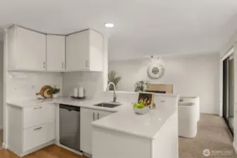 Kitchen with partial view of Living Area