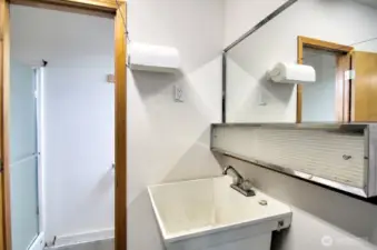 Three-quarter bath in the garage.