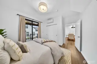 Double closet sliding doors with built-in wire closet system.