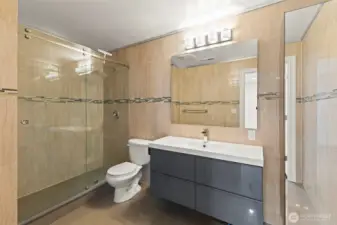 Lower level updated bathroom.