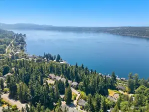 South view of Lake Sammamish in relation to home.  Drone footage.