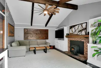 Cozy up by the wood stove or enjoy the breeze from the oversized ceiling fan.