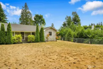 Fully fenced front yard.