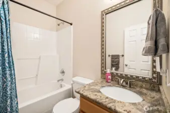 Additional full bathroom on main floor for guests.