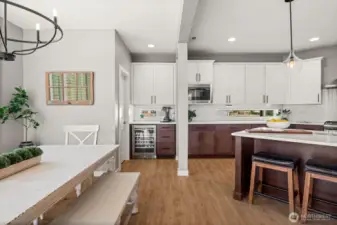 Kitchen features a walk-in pantry and beverage fridge!