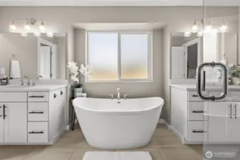 With fogged glass, this elegant free-standing tub blends comfort with the privacy you need!