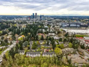 Expansive aerial view of the surrounding area and convenient location