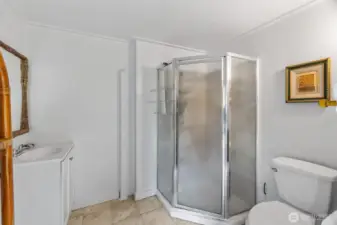This is the 2nd bathroom. It is accessed from the exterior lower deck.