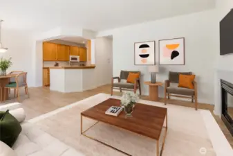 Family Room looking back towards kitchen and eating area. (Virtually Staged)