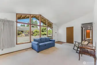 spacious family room with high ceilings