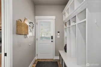 Mud room cubbies offer great storage with individual charging units