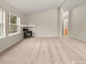 Visit with guests by the cozy gas stove