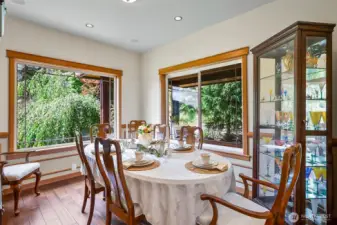 dining room framed by windows
