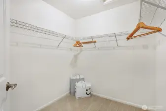 Large walk-in closet with built-in shelving, too!