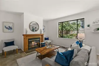 A wood burning fireplace creates a cozy atmosphere on cold winter nights.