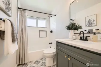 Upstairs Bathroom with Subway & Penny Tile