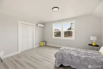 The first bedroom upstairs has its own mini split heat pump that provides heat and air conditioning.