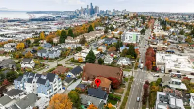 Off to the north is downtown Seattle with the sound to the west.