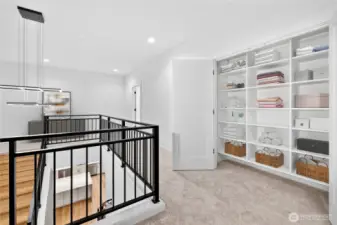 Spacious upstairs landing with plenty of room to move around and a large linen/storage closet.