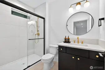 .75 bathroom off the bonus room offers convenience, elegance, and flexibility.